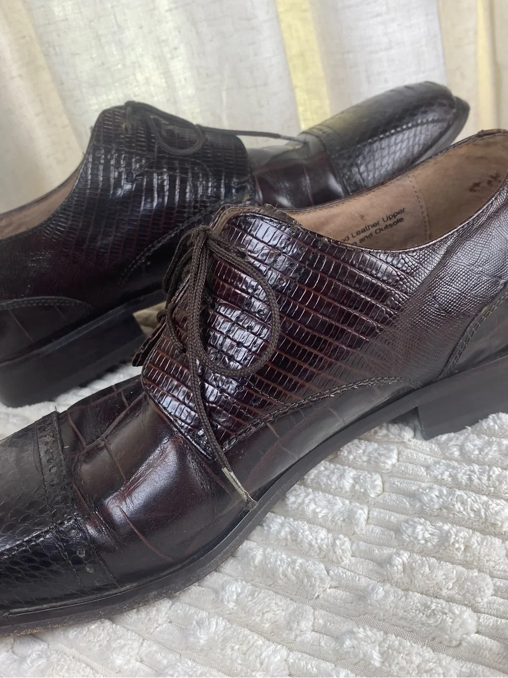 Stacy Adams Brown Genuine Exotic Snakeskin Crocodile Print Leather Oxfords 11.5M